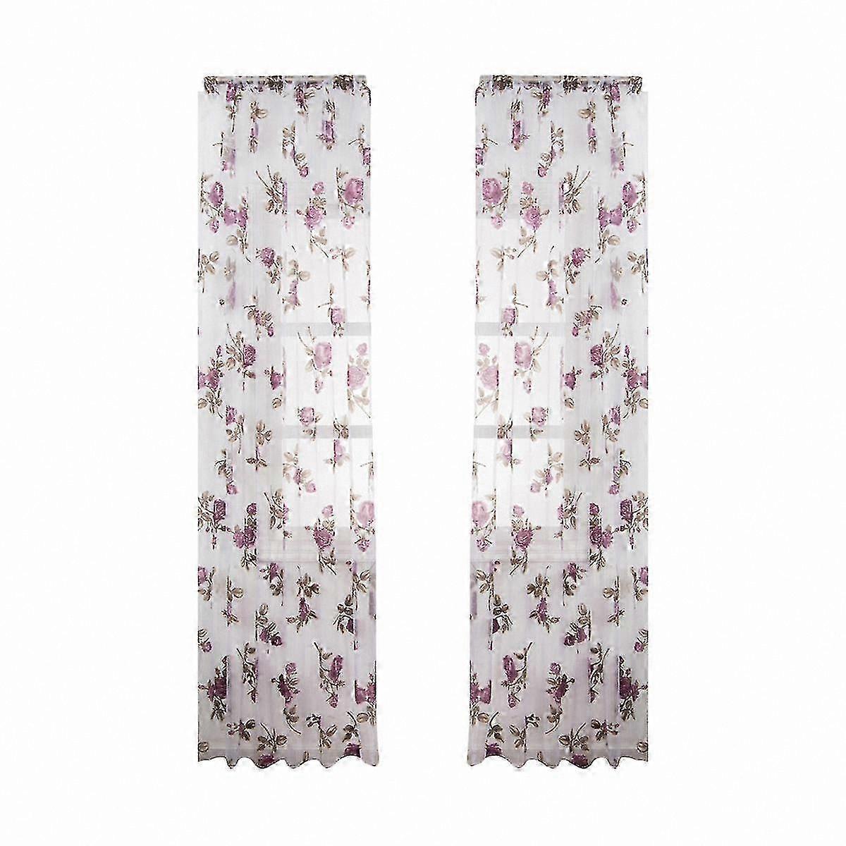 Rose Pattern Semi-Sheer Window Curtains for Bedroom Decor