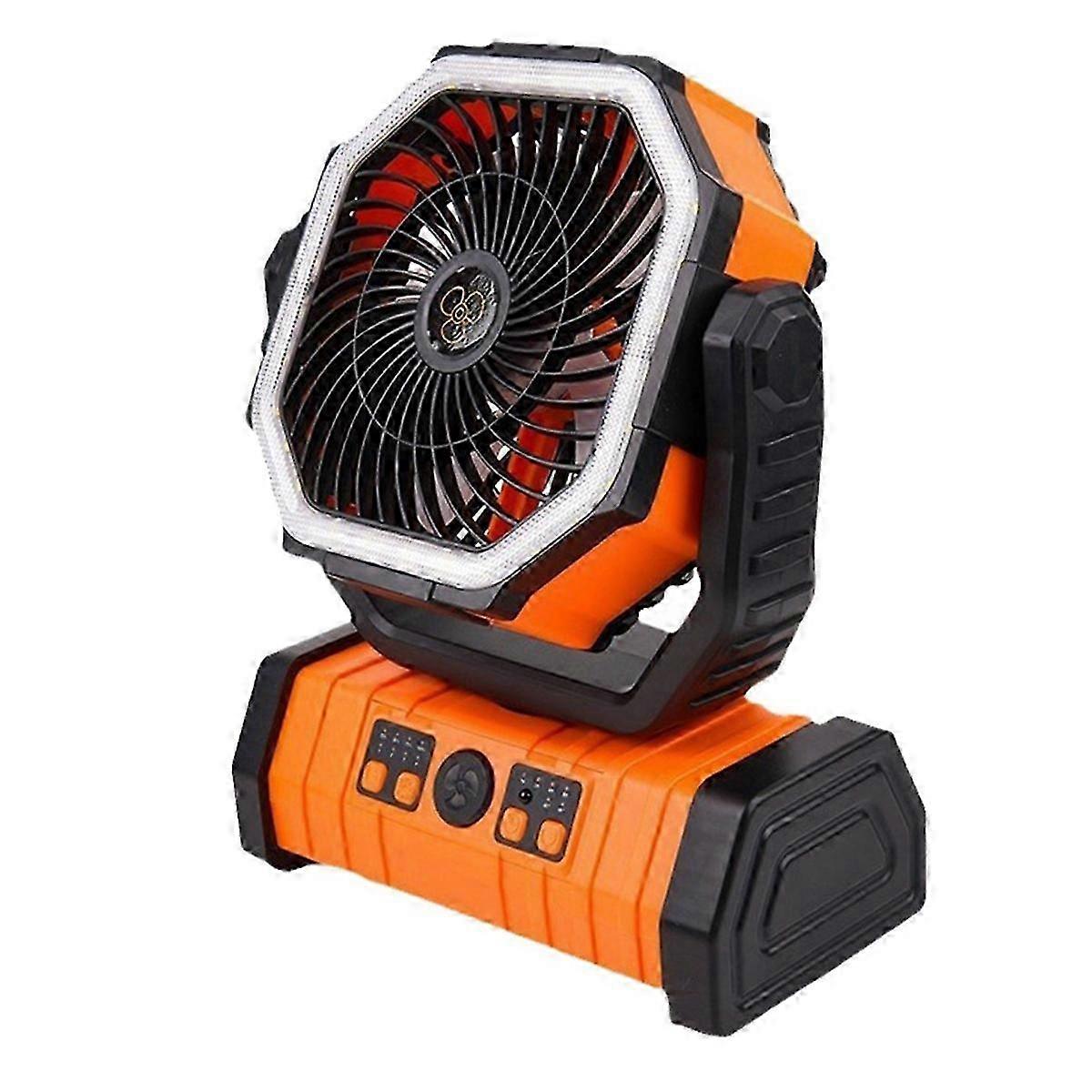 Rechargeable 20000mAh Battery Fan with Hook, Bright LED Light, Remote Control, Timer, Auto Oscillation and Orange Design
