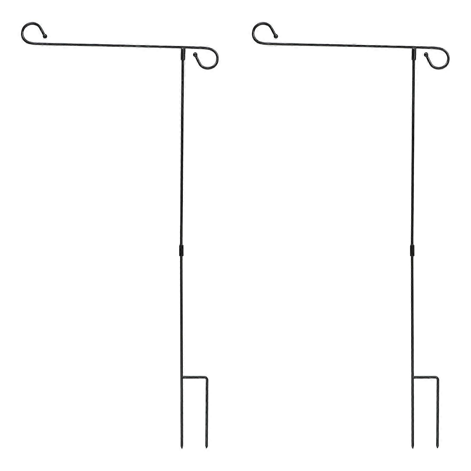 Flag Pole Holder Iron Garden Flag Stand for Hanging Use 2Pcs Durable Black
