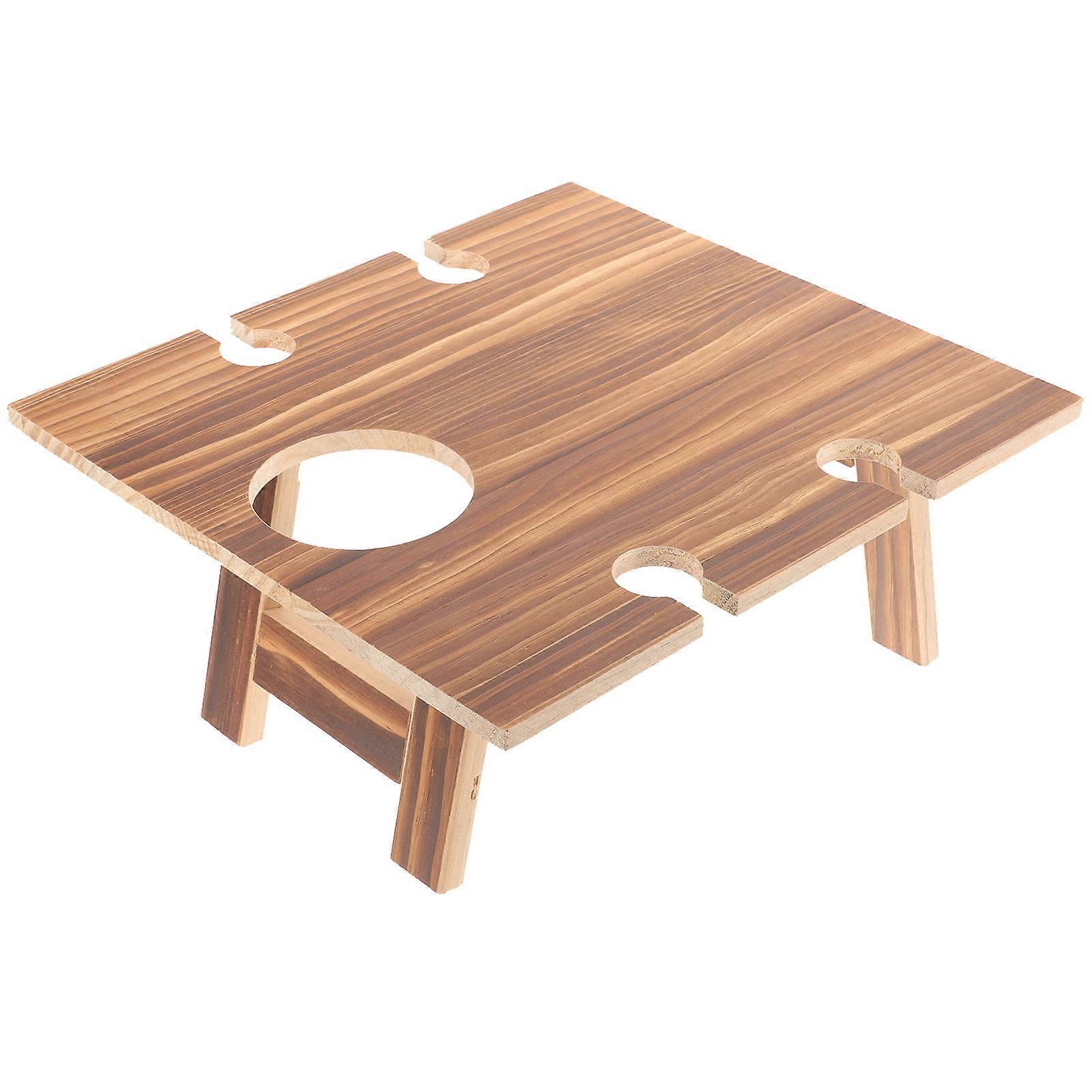Wooden Wine Table Outdoor Folding Portable Picnic Table with Goblet Holder 2Pcs