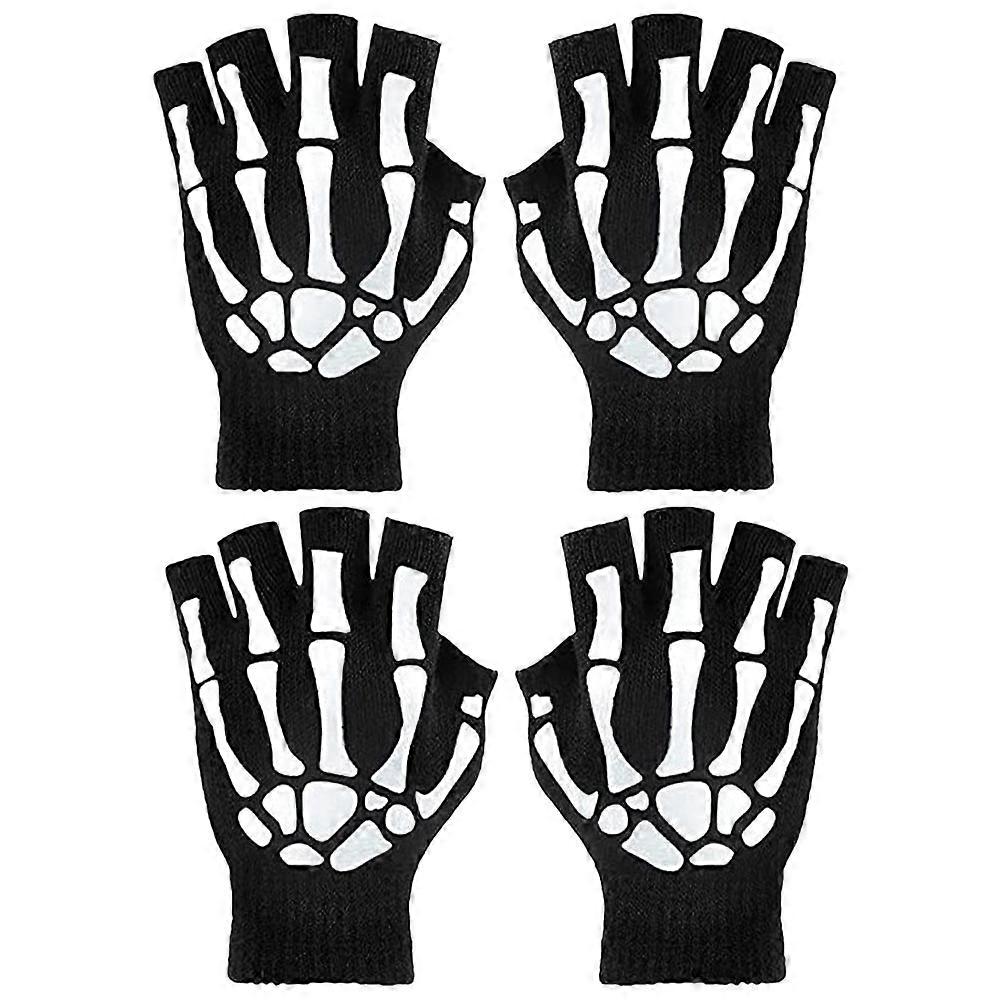 Halloween Skull Skeleton Gloves for Party Use 2Pairs Warm Fancy Dress Gloves