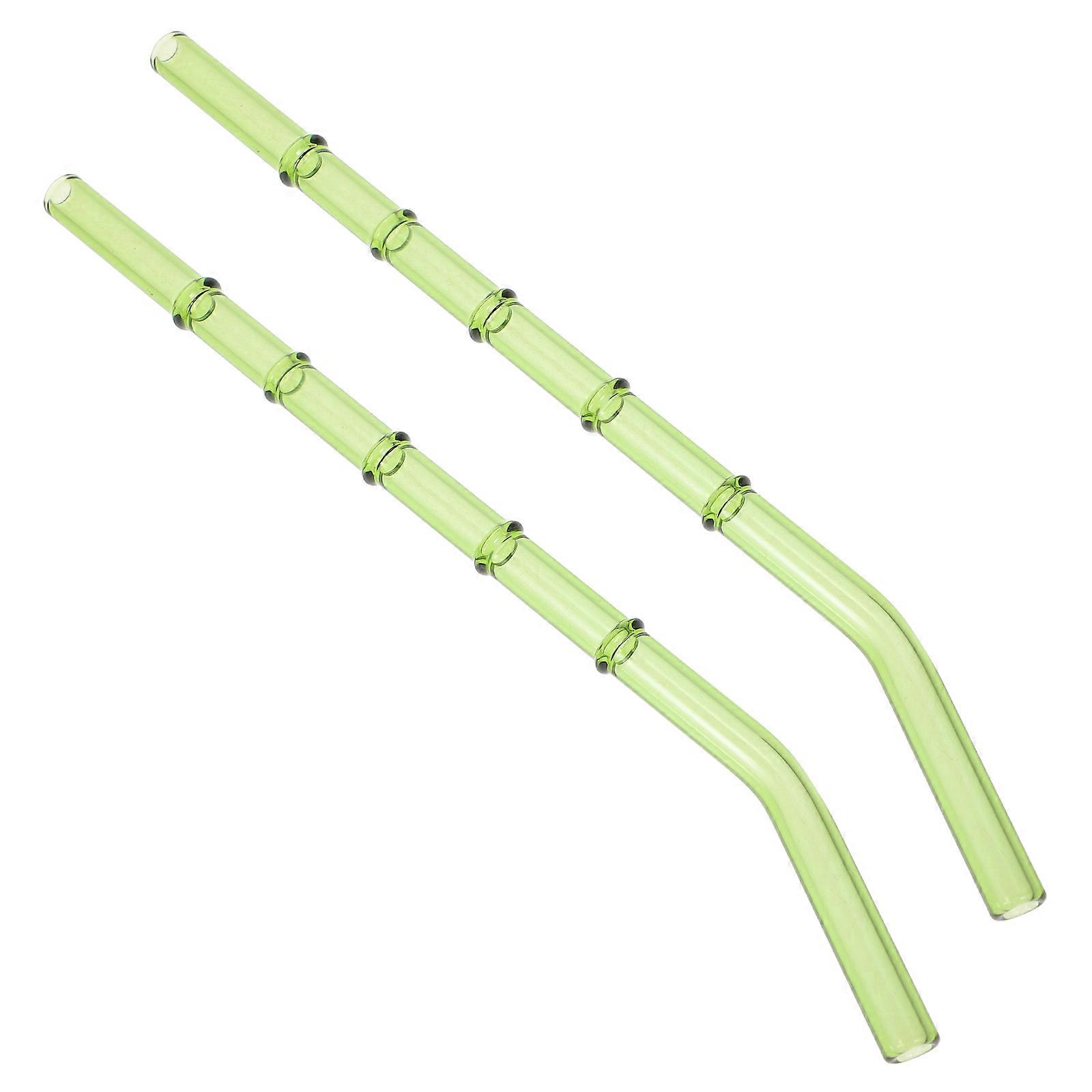Reusable Glass Straws Bamboo Shape Drinking Straws 2Pcs Set
