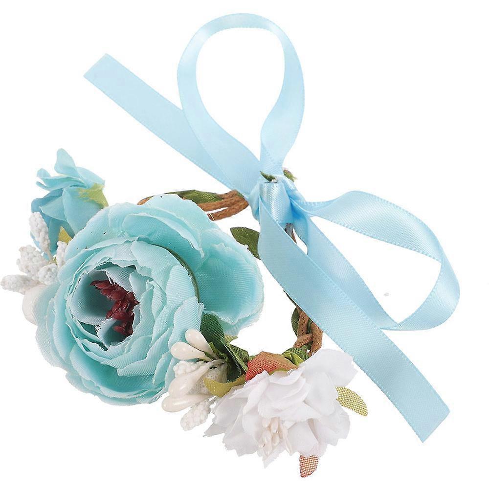 Flower Cat Collar Decorative Simulation Wreath for Cats Sky-Blue Cloth Material with Photo Prop Function 1Set