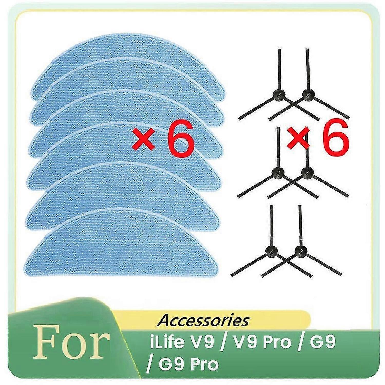 12 Pcs Side Brush and Rag for ILife V9 / V9 Pro Robot Vacuum Cleaner