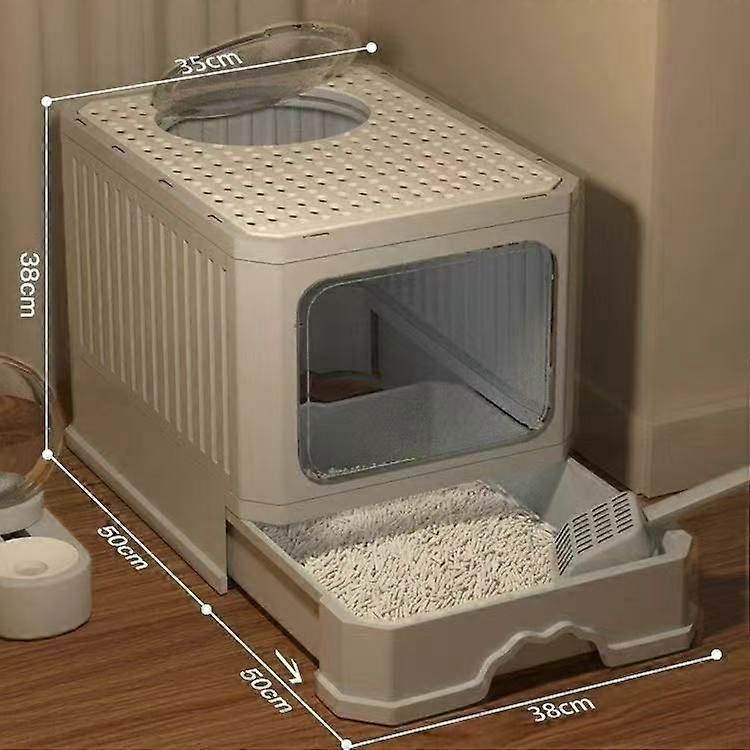Cat Litter Box, Foldable Cat Box with Drawer, Large Capacity Litter Box with Lid, Top Opening Litter Pan for Small to Big Cats