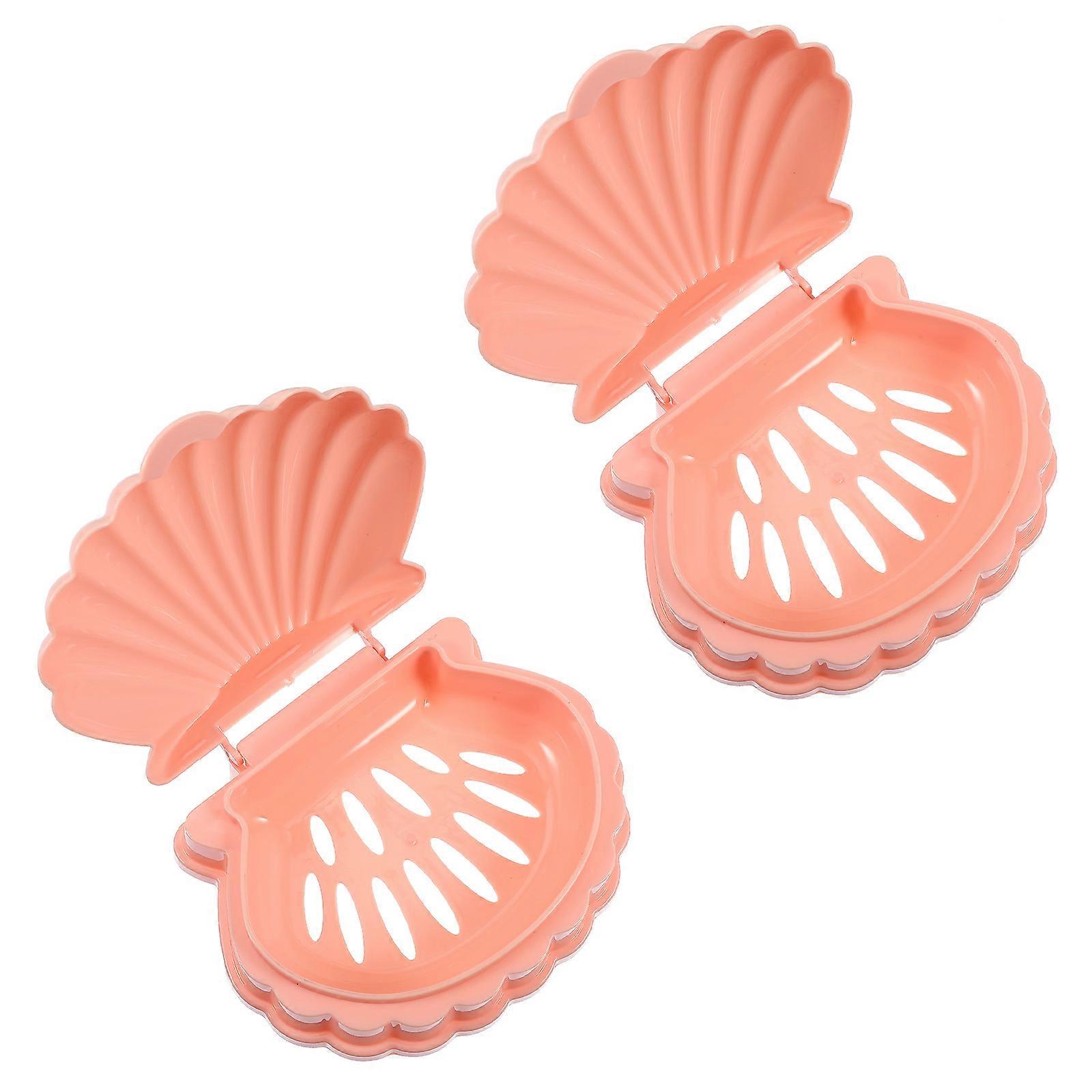 4 Pcs Bathroom Soap Dishes Sea Shell Shape In Pink Color Ideal For Storage Of Small Items With Hollow Drainage Design