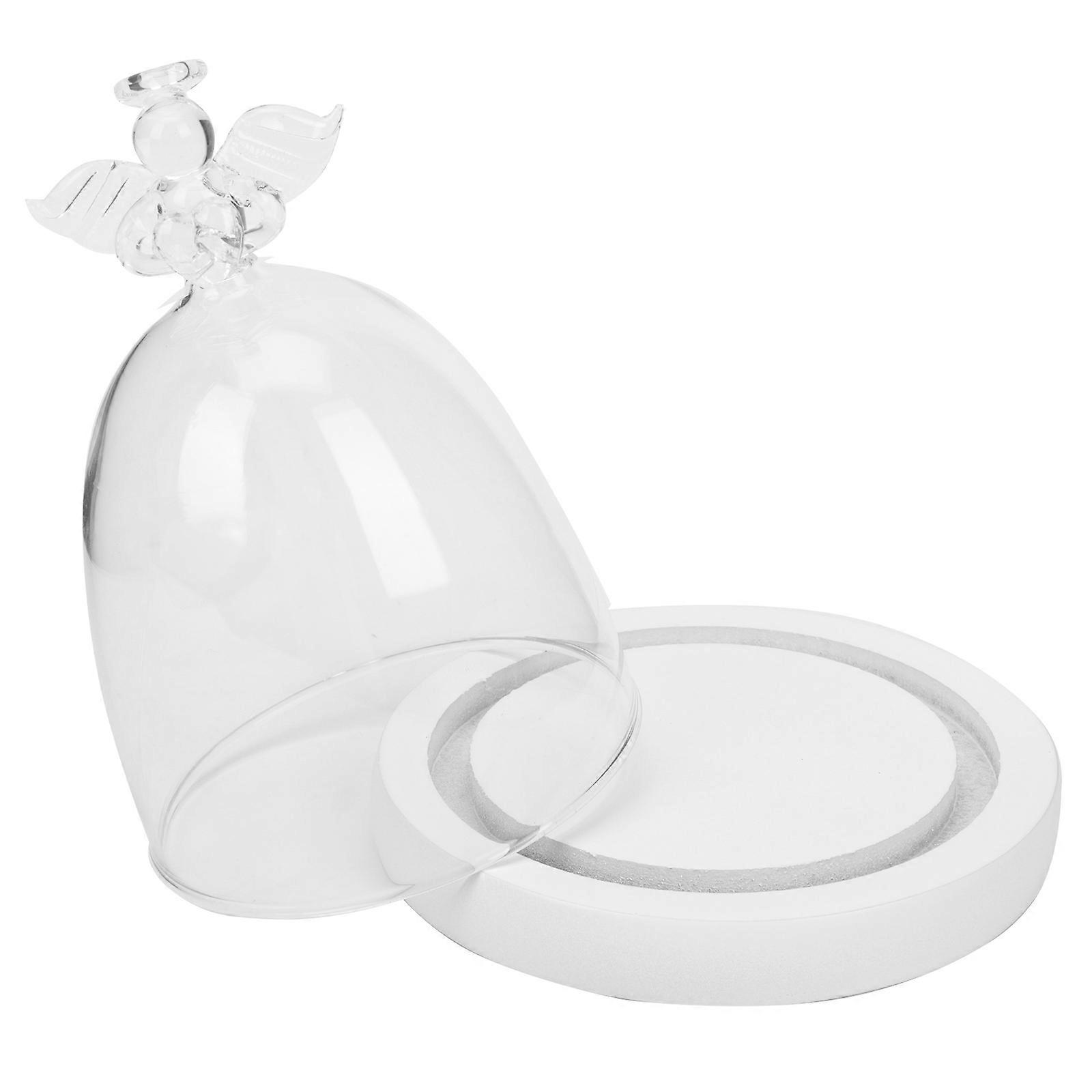 Glass Dome with Wood Base 2Pcs Angel Handle Display Covers for Home Use