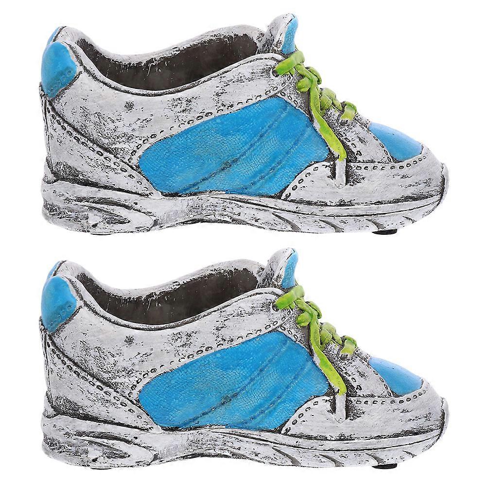 Blue Ceramic Flower Pot Shoe Shape Planter for Succulent Plants 4Pcs