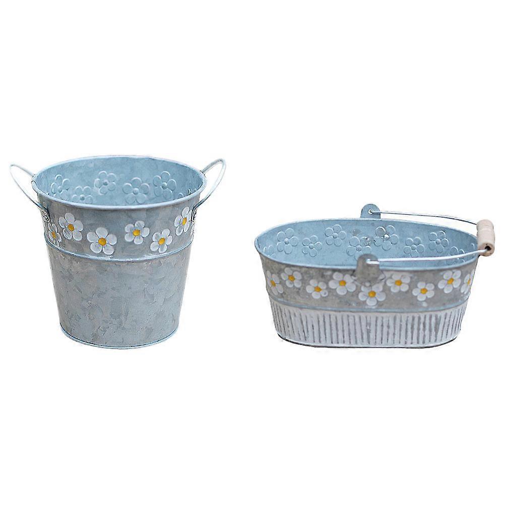 Iron Art Flower Buckets Flower Planters for Storage Use 6Pcs Silver Container