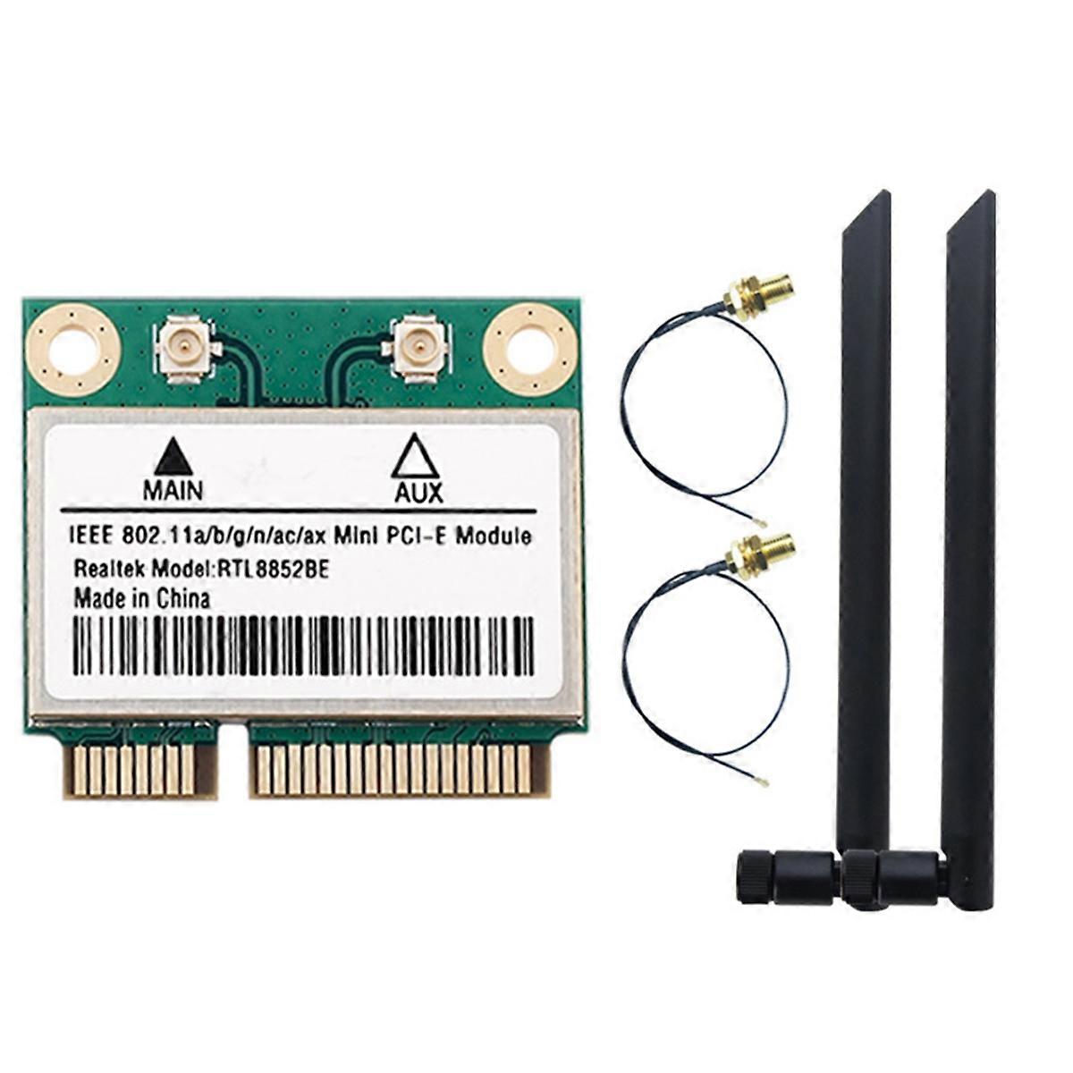 RTL8852BE WiFi 6 Network Card with 8DBI Antennas AX1800 BT 5.2 Mini PCI-E Dual Band 2.4G/5GHz Adapt