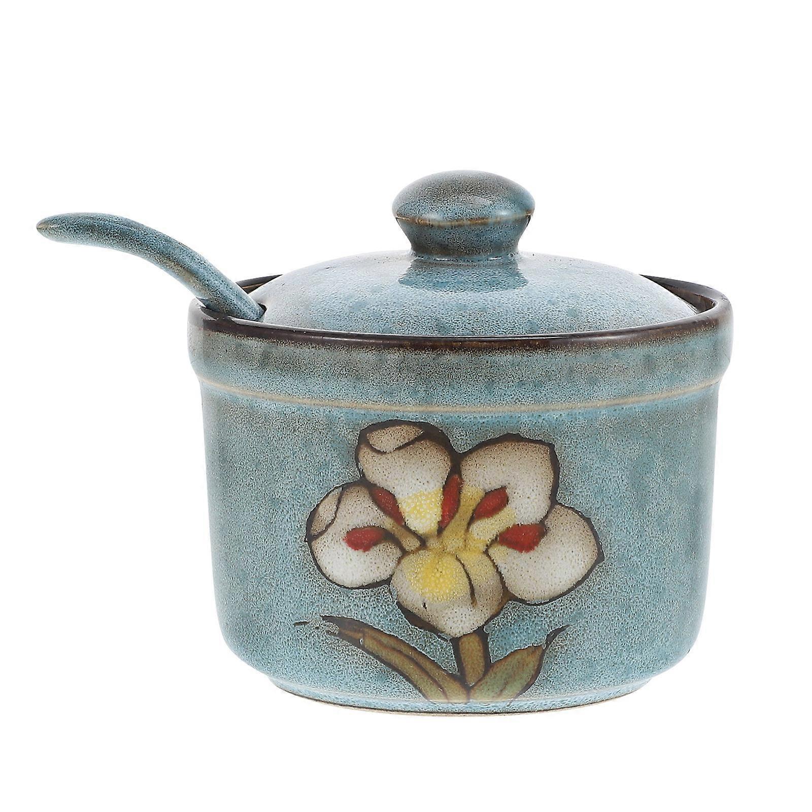 Kitchen Ceramic Seasoning Jar with Lid for Home Use 1Set