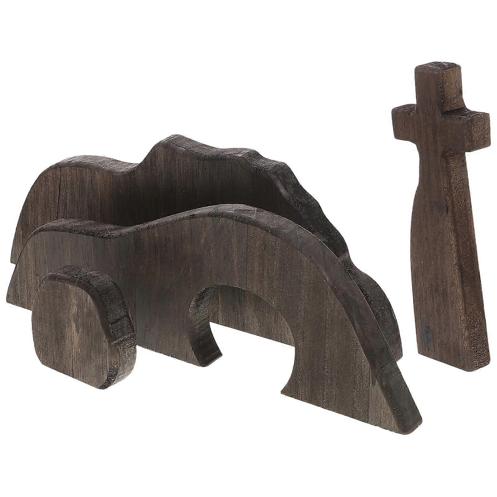 The Empty Tombs Easter Decor Wooden Cross and Scene 4Sets for Home Decorations