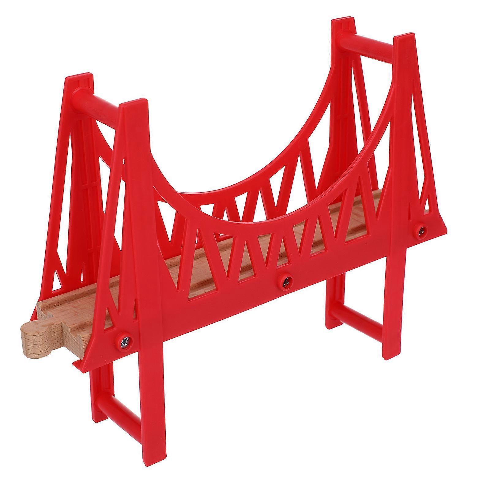Red Wooden Train Track Bridge for Creative Play 4Pcs Model