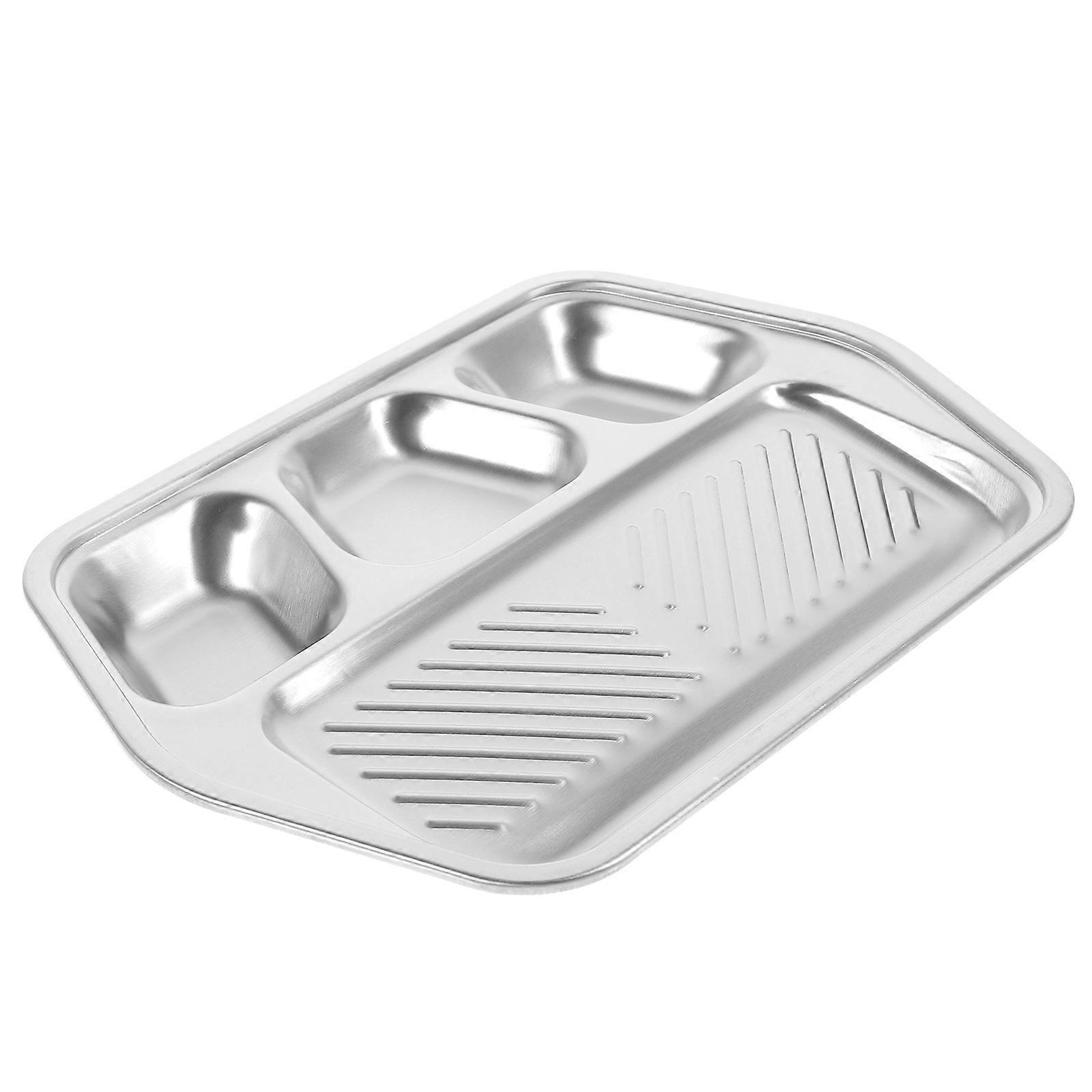 Stainless Steel Bbq Sauce Plate for Barbecue 4Pcs Rectangular Divided Set