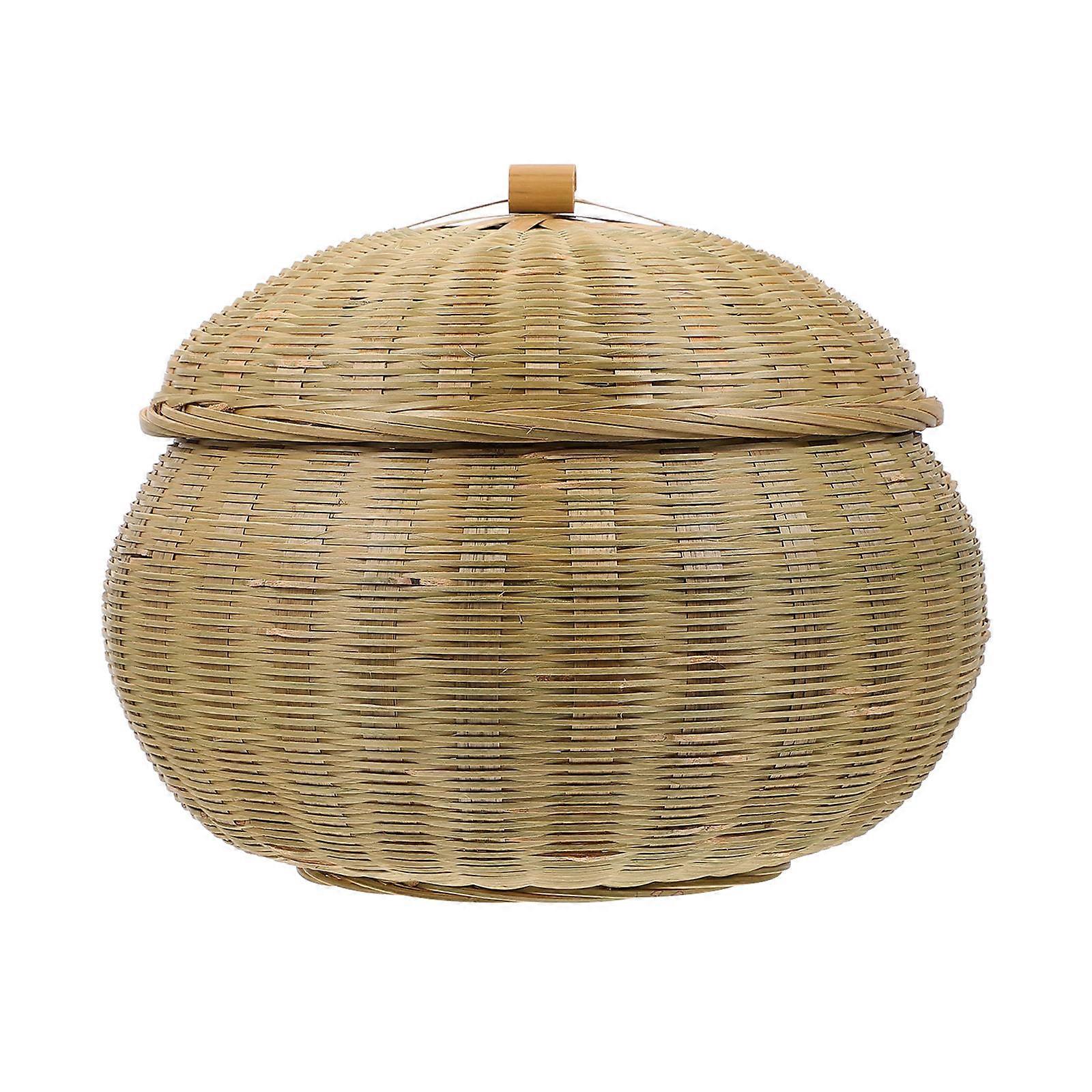 Decorative Fruit Storage Basket For Home Decoration With Light Green Bamboo Material And Round Shape In 1Pack