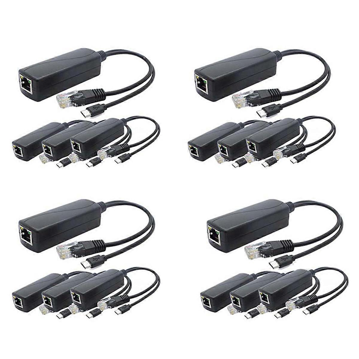 4-Pack 5V PoE Splitter, 48V to 5V 2.4A Adapter with Micro-USB Plug