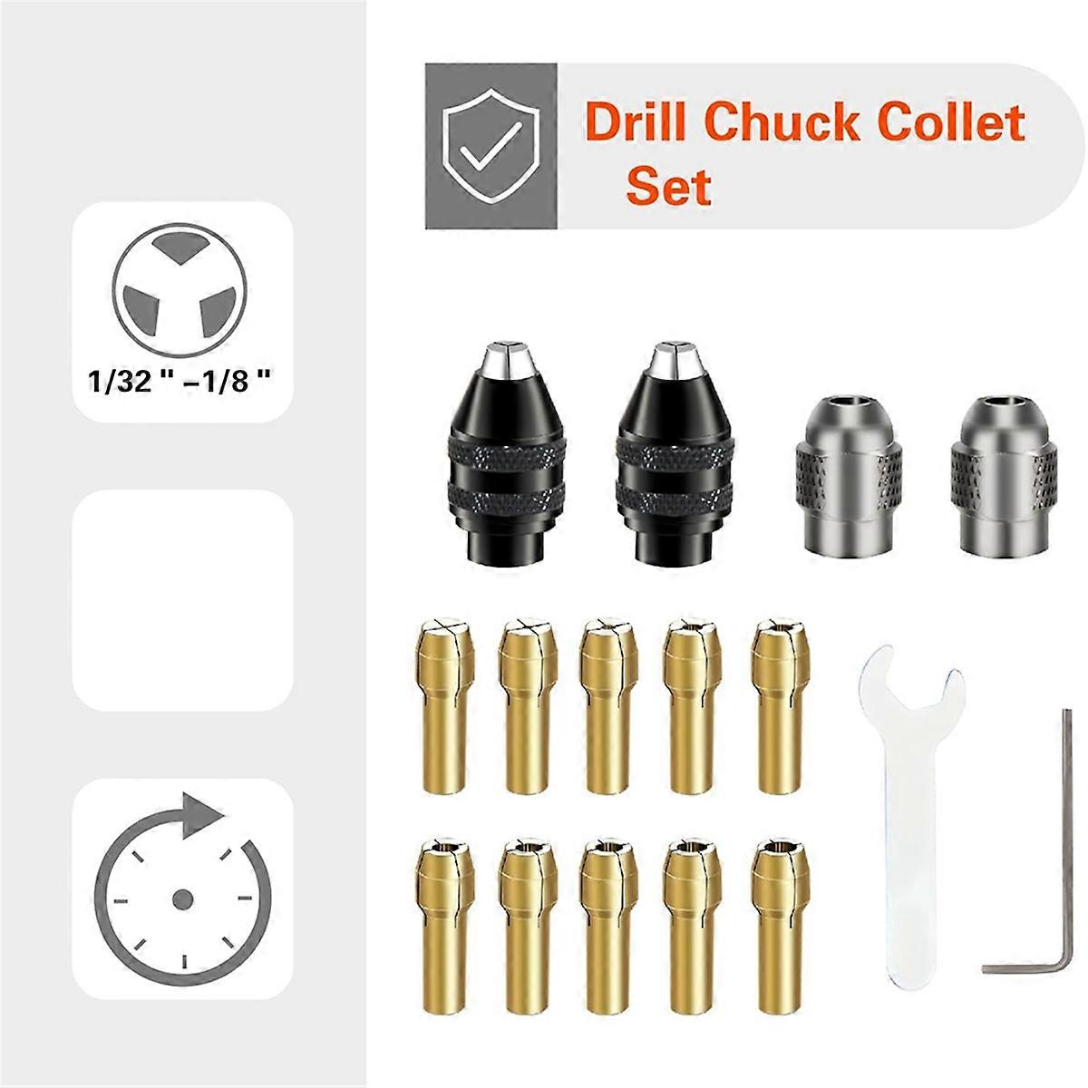 Drill Chuck Collet Set for , 16PCS 0.8-3.2mm Replacement 4486 Drill Keyless Bit Chuck Shank Quick Ch