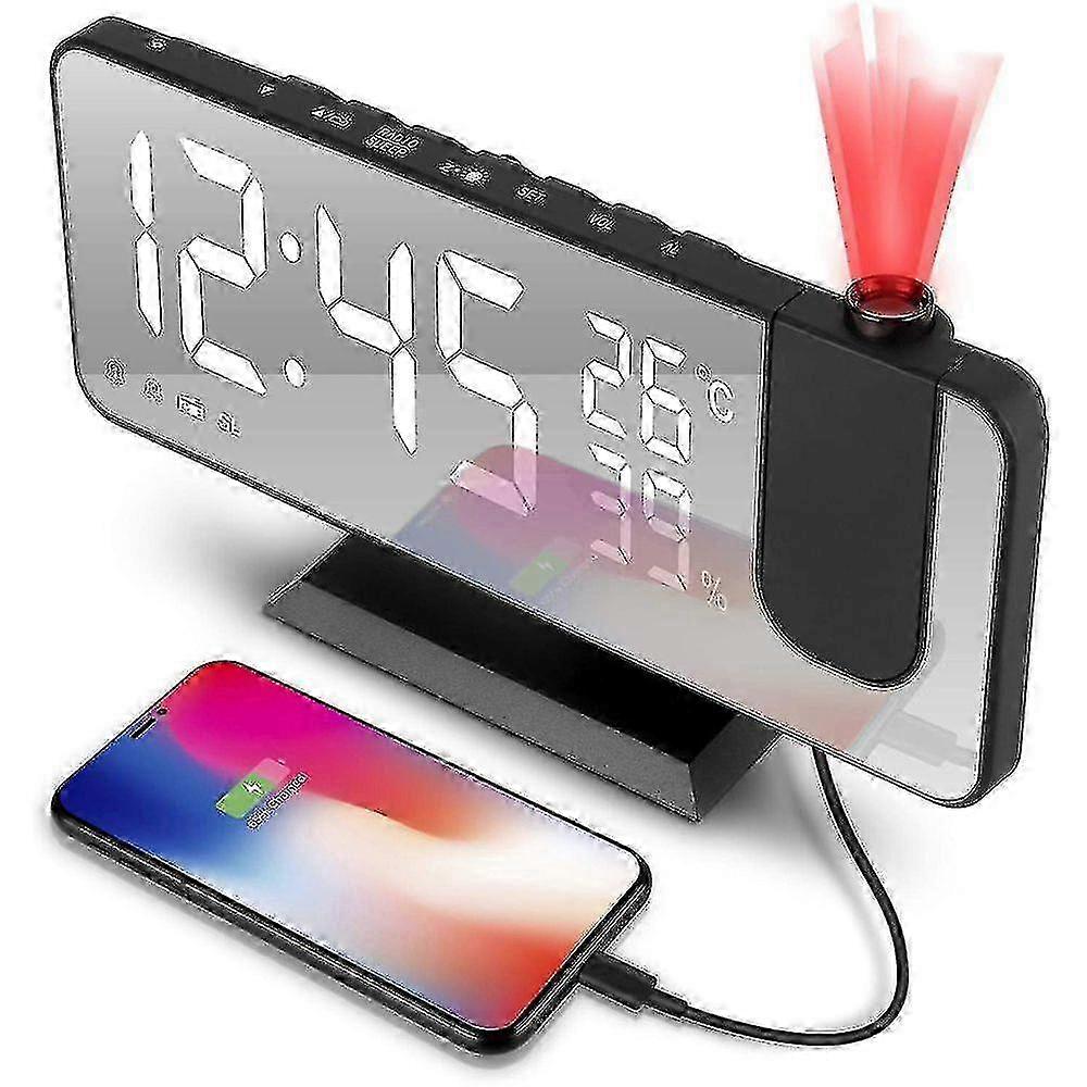 2025 Projection Alarm Clock Bedside Bedroom 180 Rotatable Projector Clock