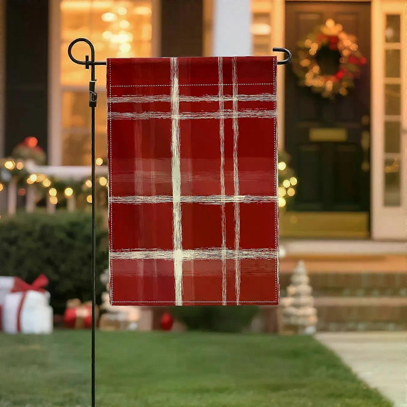 Snowmen & Poinsettias Double Sided Linen, 12x18 Inches, Home Outdoor Yard Holiday Party Decorations (Flag Pole Not Included)