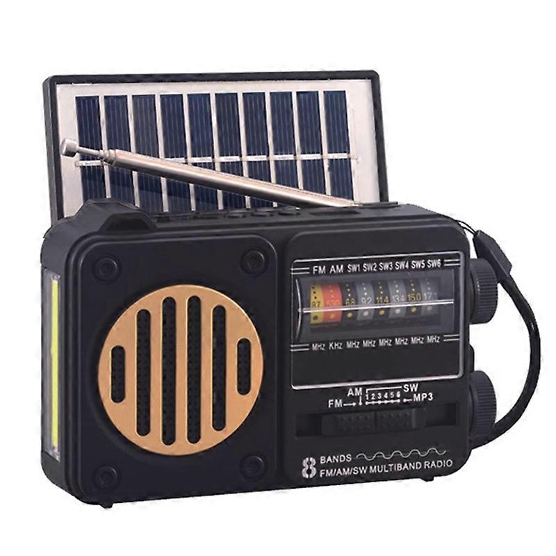 MINI Radio with Solar Pocket FM AM SW Radios Receiver Built-in Speaker Wireless Bluetooth Music Player with LED Light,A