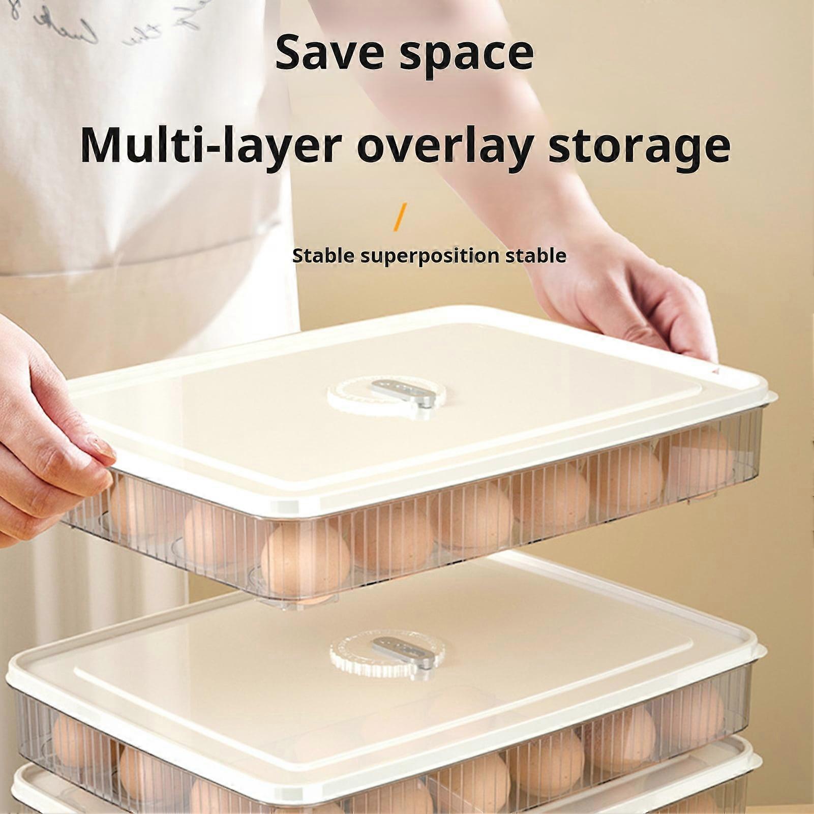 SUSUchens Egg Tray Storage Box Food Grade BPA Free Large-Capacity Transparent Design Stackable Refrigerator Egg Storage Box with Lid Green
