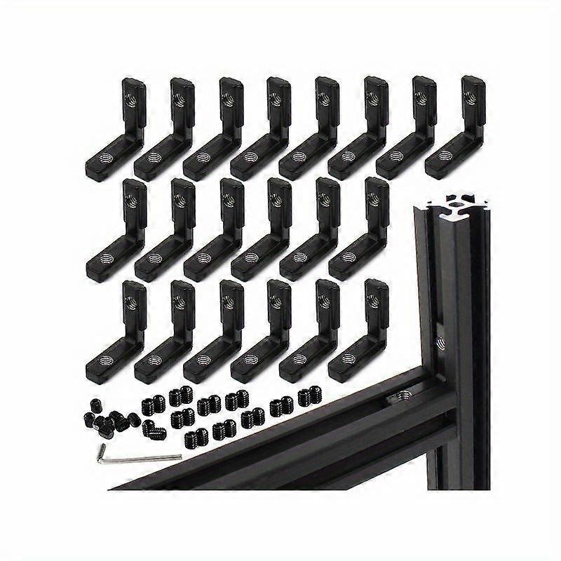 20pcs/set Black 2020 Series L-Shape Interior Inside Corner Connector Joint Bracket with Screws for 20x20 Series Aluminum Extrusion