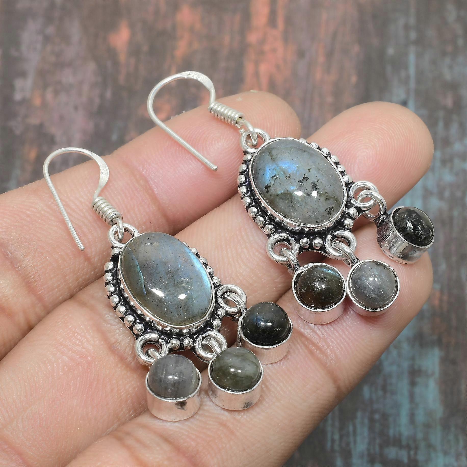 Orecchini in argento sterling 925 fatti a mano con pietra preziosa di labradorite