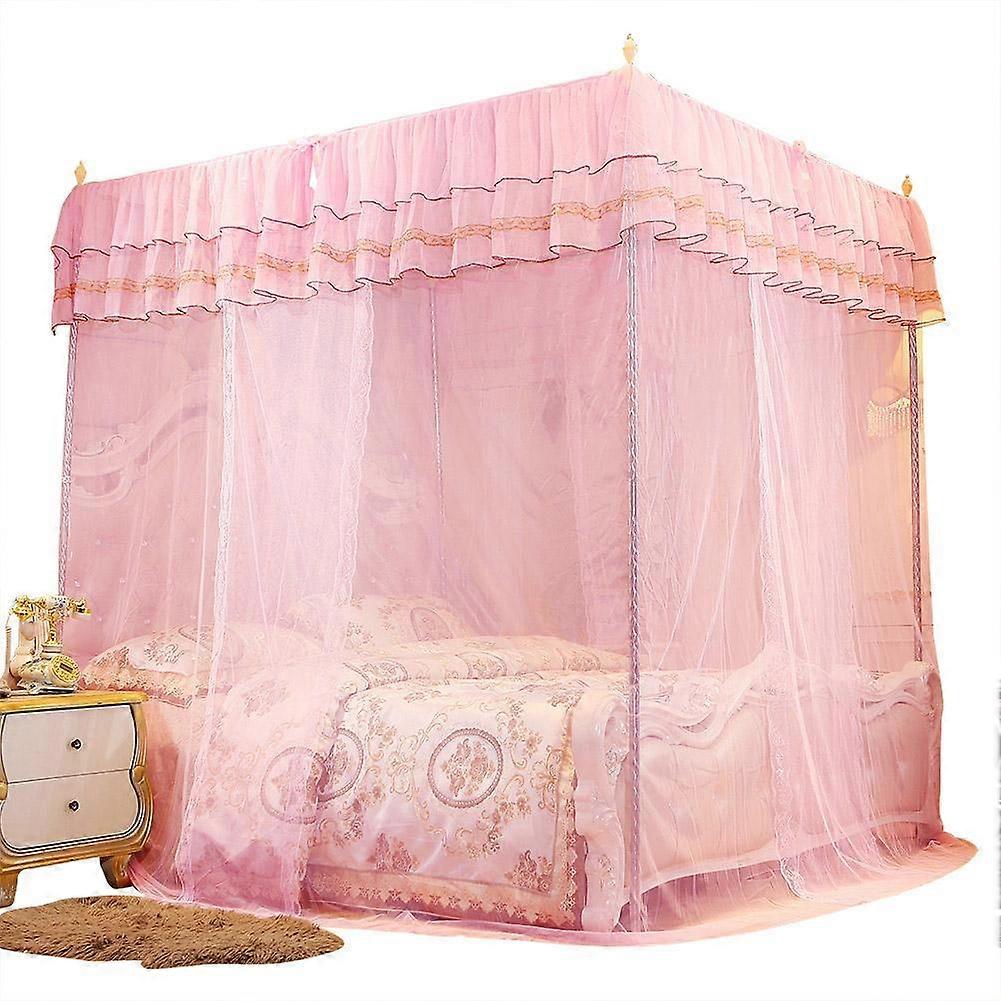 Luxury Princess Three Side Openings Post Bed Curtain Canopy Netting Mosquito Net Bedding (L)
