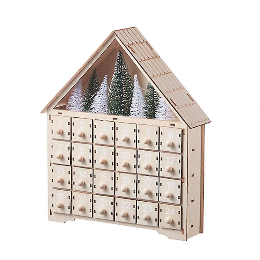 Christmas Countdown Calendar Wooden House Shape Christmas Advent Calendar with 24 Empty Drawers Holiday Decoration for Home