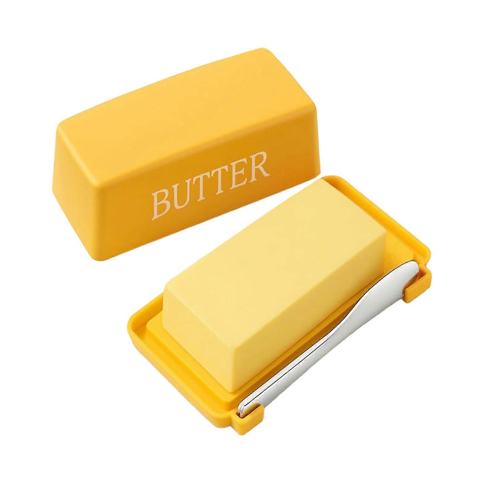 Airtights Butter Storage Box With Food Safe Slicers Tool Leakproof Lid Easy Cleaning Container For Refrigerator Use  Yellow