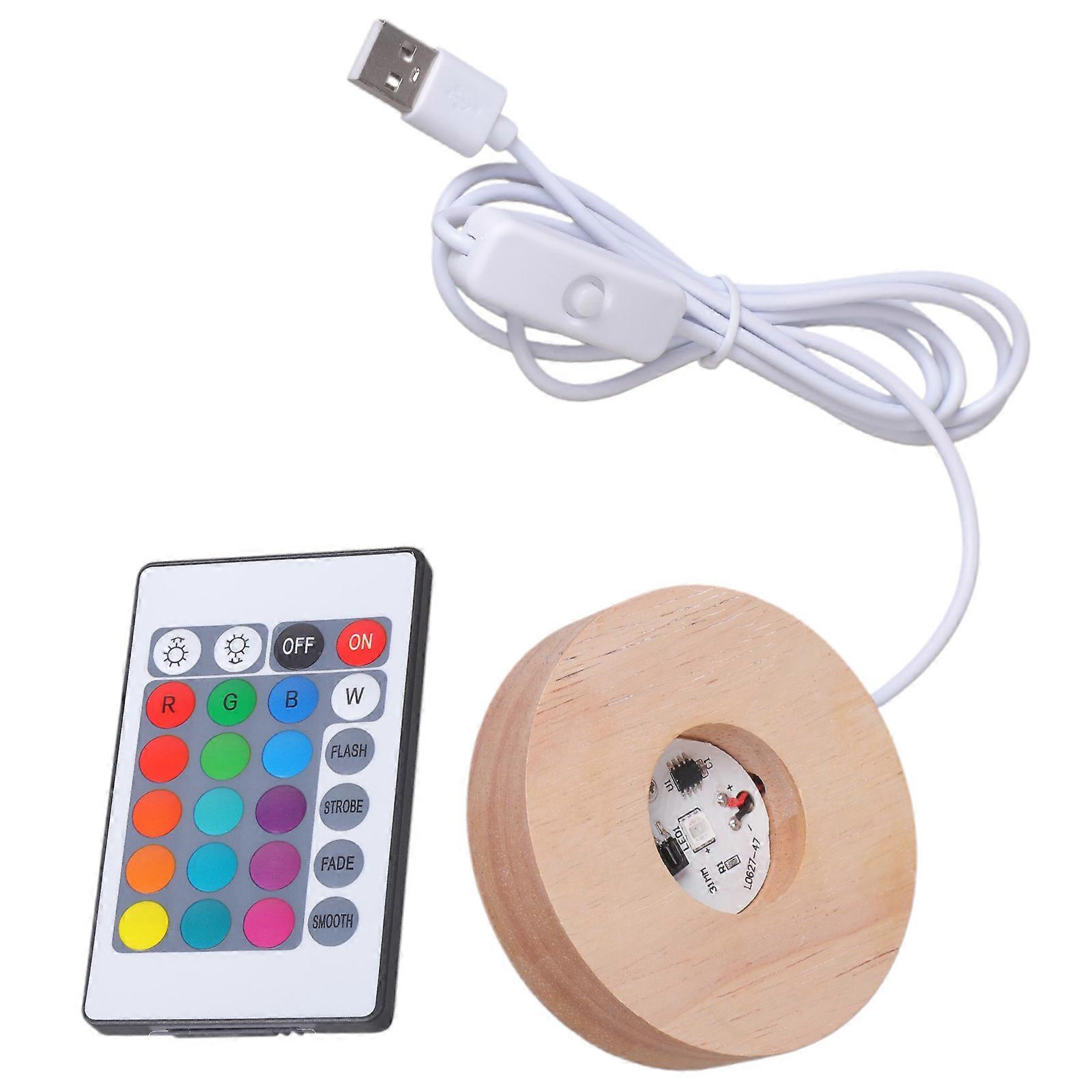 Resin Display Wood LED 12 Colors RGB DIY Night Light Round Resin Display Wood Adjustable Light Base with Remote Control  Diameter 8cm