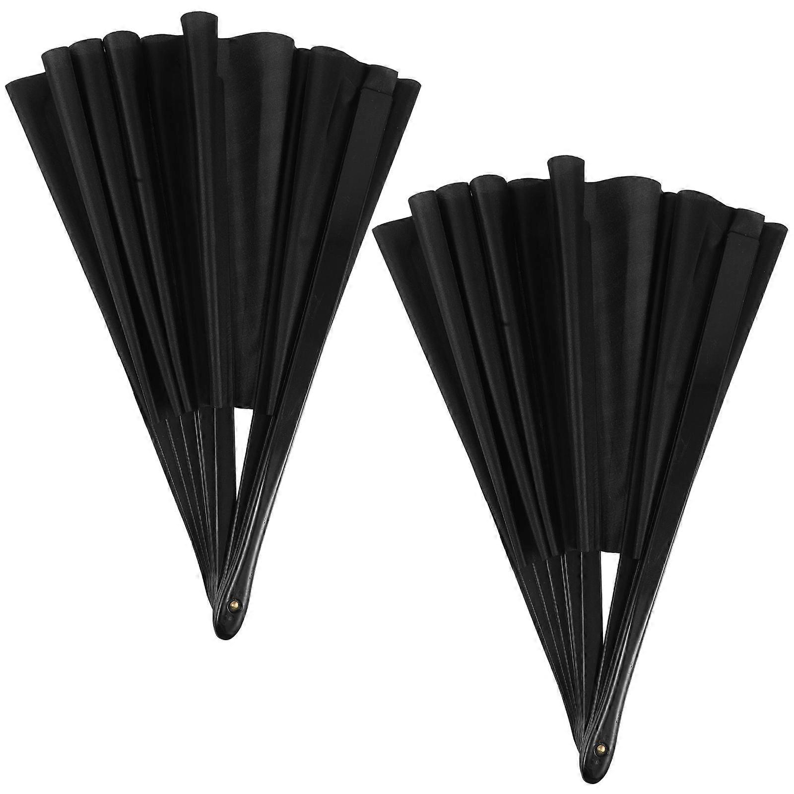 Foldable Chinese Hand Fans for Dance Performance 2Pcs Black Handheld Fan