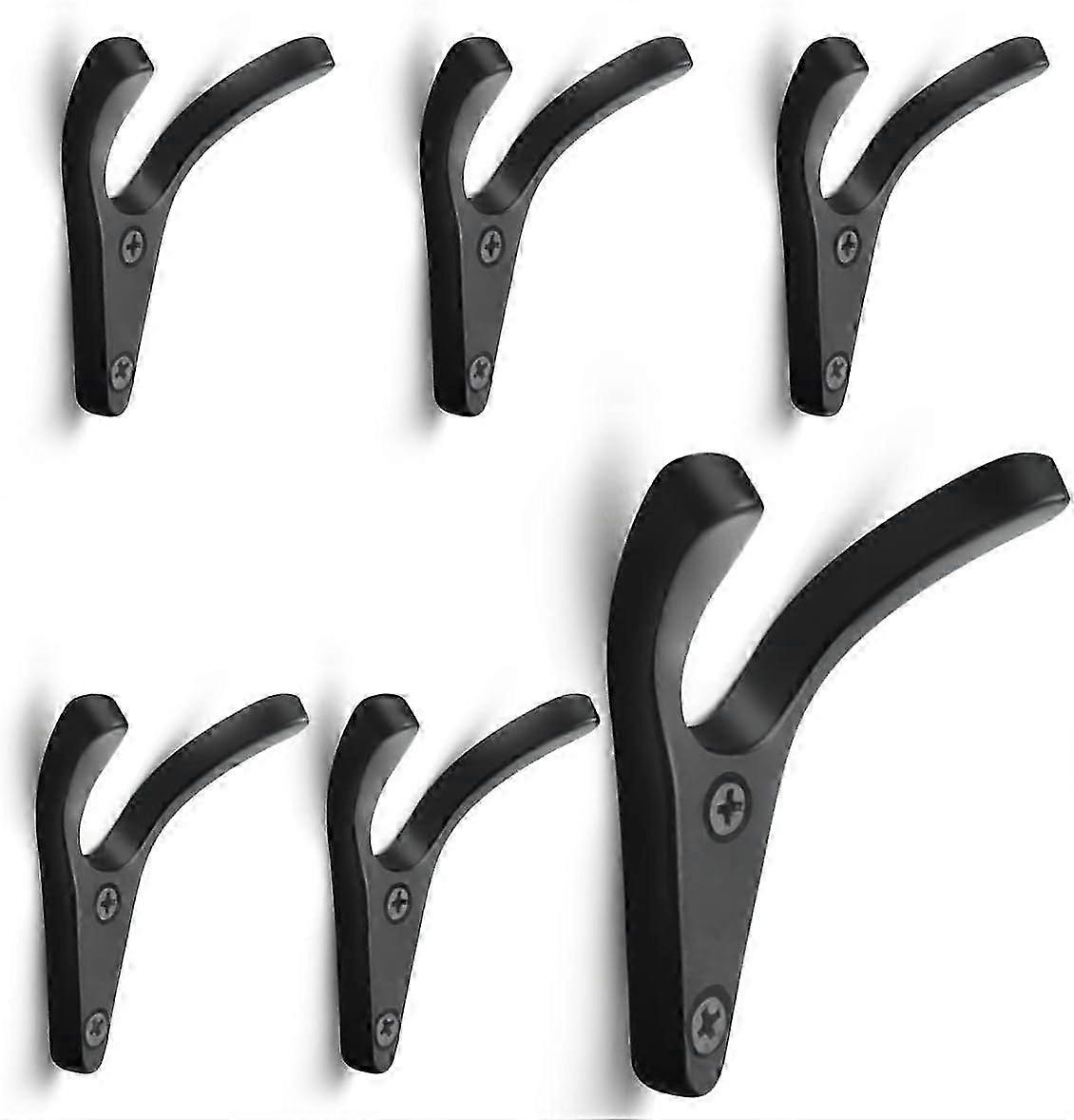 6PCS Double Prong Coat Hooks Wall Mounted,Minimalist Design Dual Wall Hooks Solid Zinc Alloy Robe Hooks Hanging Key Bags Hats with Screws