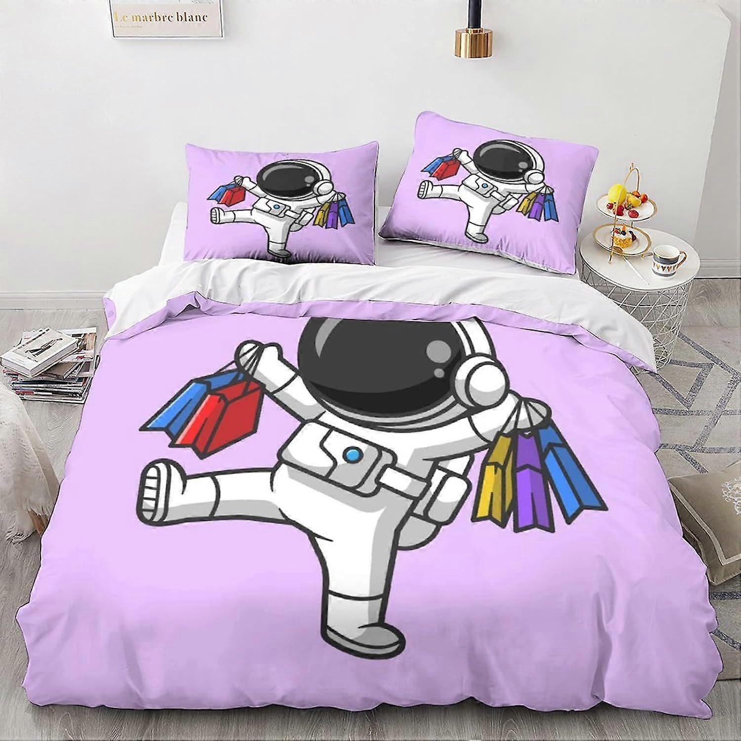 LikeEj Astronauts Duvet Cover Set Cartoon Bedding Set 3 Pieces,Soft Microfiber 3D Space Pattern Quilt Cover Zipper Closure with Pillow Cases