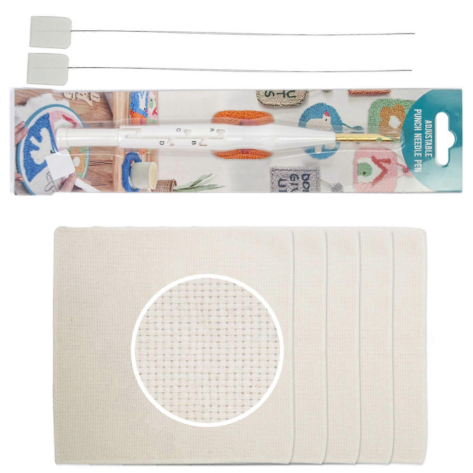 Professional Punching Needle Embroidery Pen 4 Gears Adjustable 5mm Tip With 5 Embroidery Cloth and Threader for Beginner Multicolor