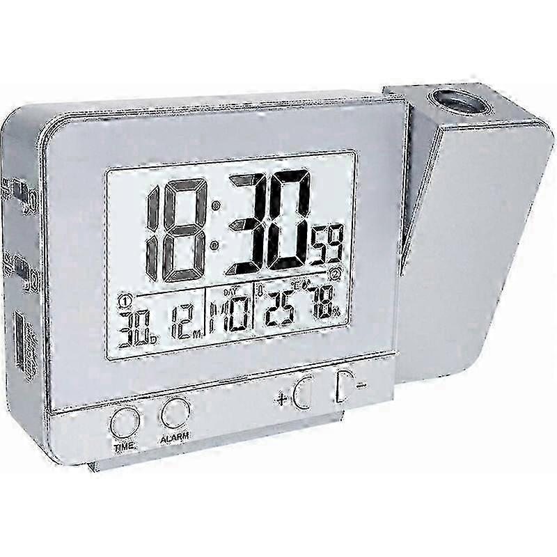 Projection Clocks, Electronic Wall Projection Alarm Clock with Dual Alarm, 12/24 Hours, Date, Screen Humidity and Indoor Temperature (Silver