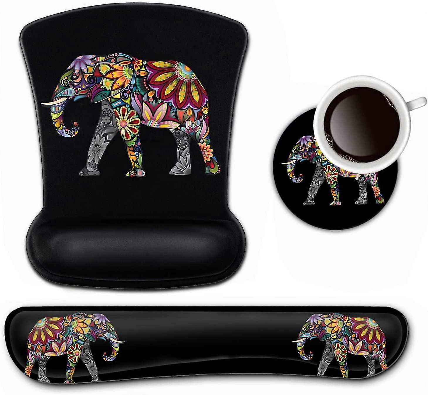 Keyboard Wrist Rest and Mouse Pad Wrist Support Set ,Colorful Elephant Ergonomic Gel Mouse Pad ,Easy Typing Pain