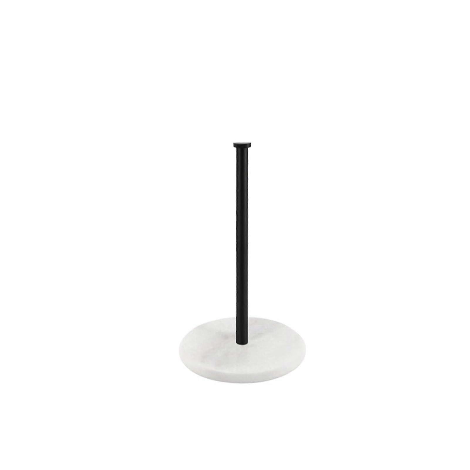 Paper Towel Holder Stand with Marble Base for Kitchen Countertop, Vertical Roll Rack and Wrap Storage (Black)