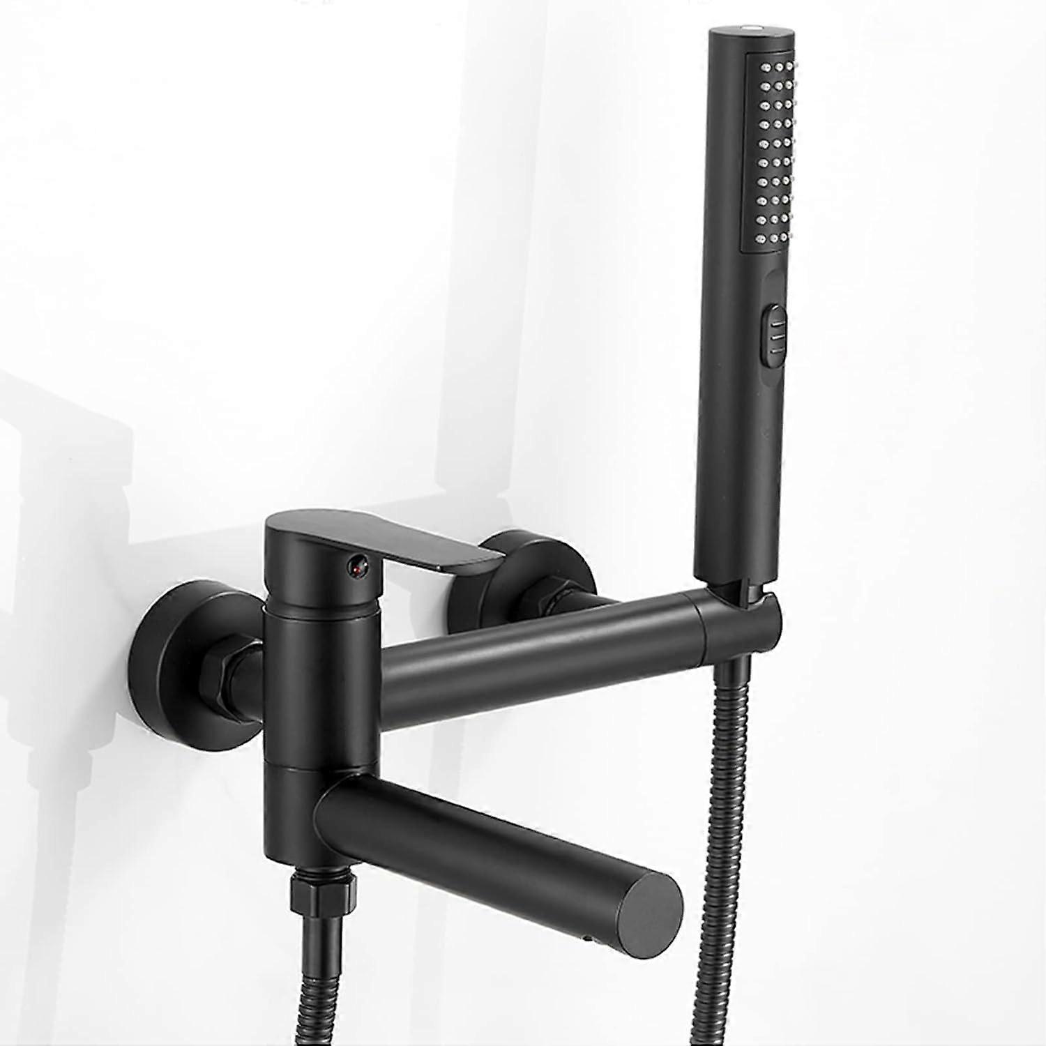 Black Shower Mixer Tap Set with Rotating Bath Spout, 2 Mode Handheld Shower Head and Hose for Bathtub Fixtures