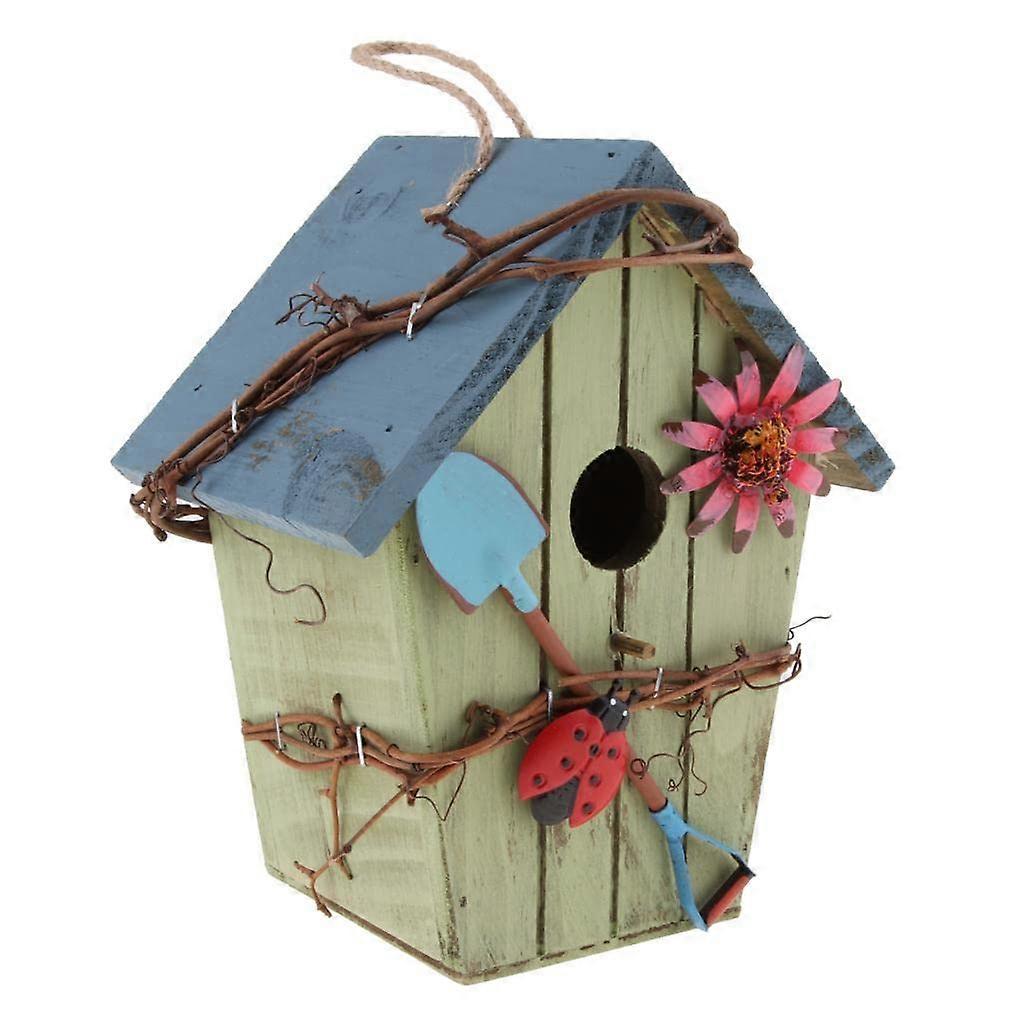 Hanging Bird House with Floral Design and Jute Twine, Durable Iron, 6 Color Options for Garden