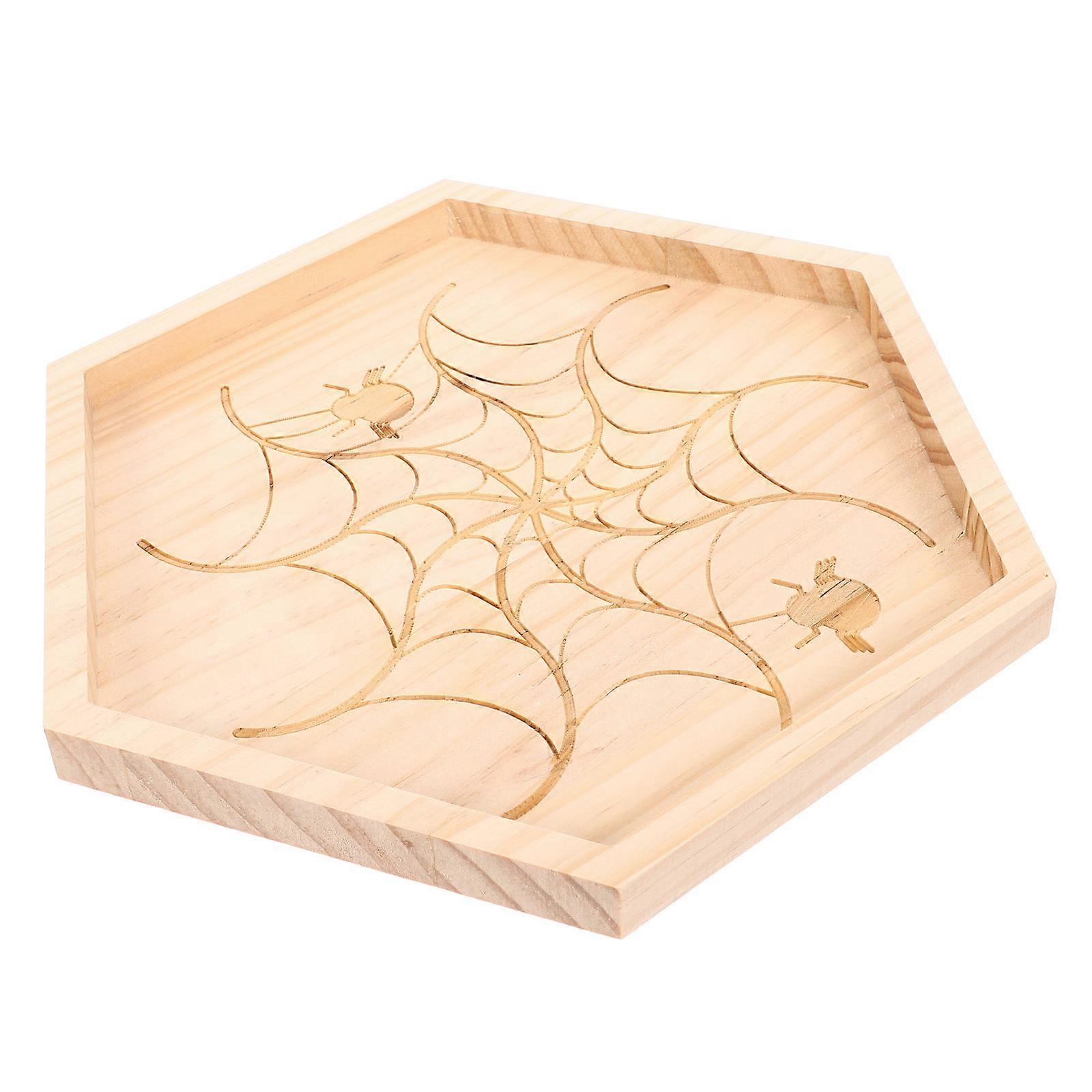Halloween Serving Plate Spider Web Pattern Wood Dessert Serving Plate