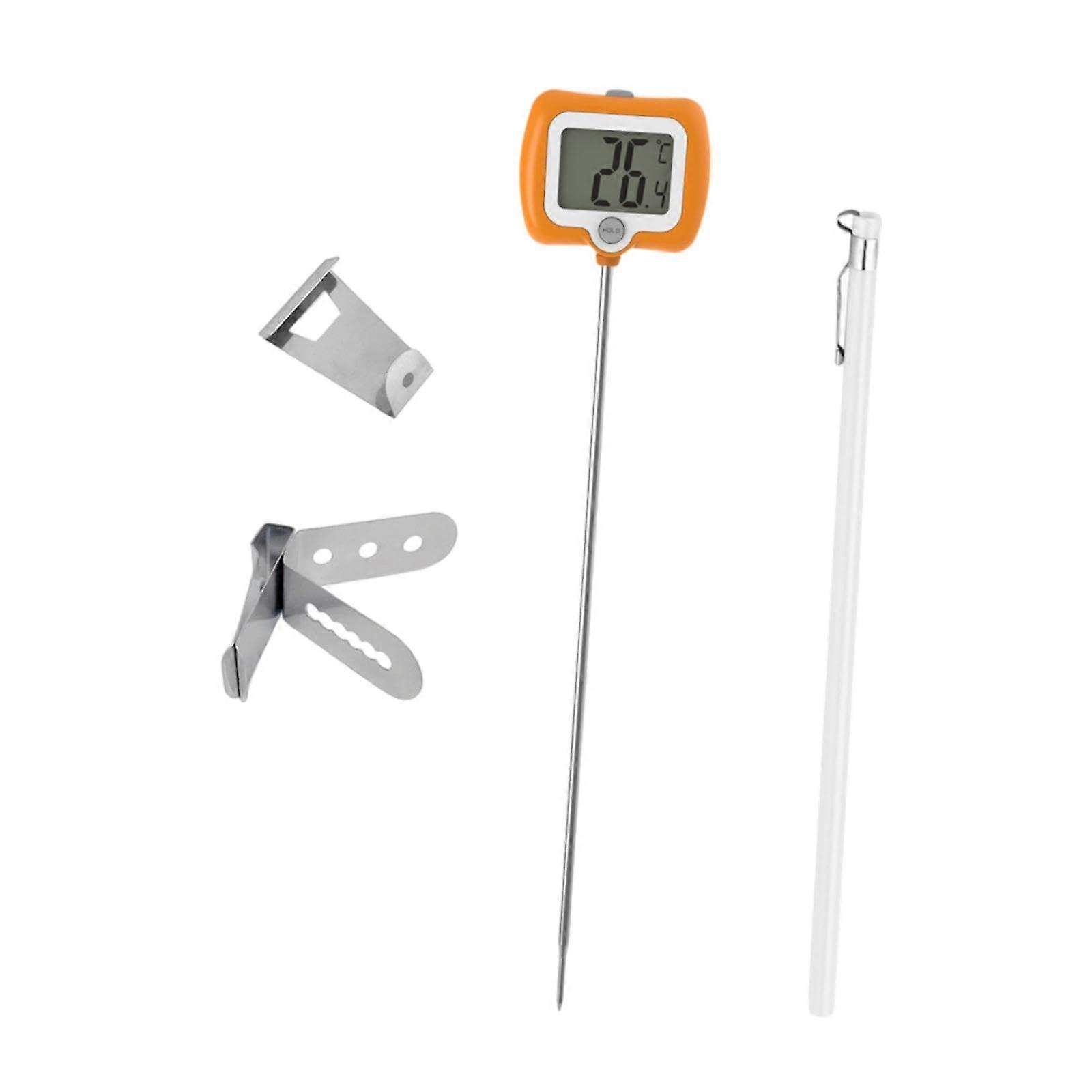 Instant Read Digital Meat Thermometer with Long Steel Probe and 180° Rotating Display for Grilling Candy Kitchen, Orange