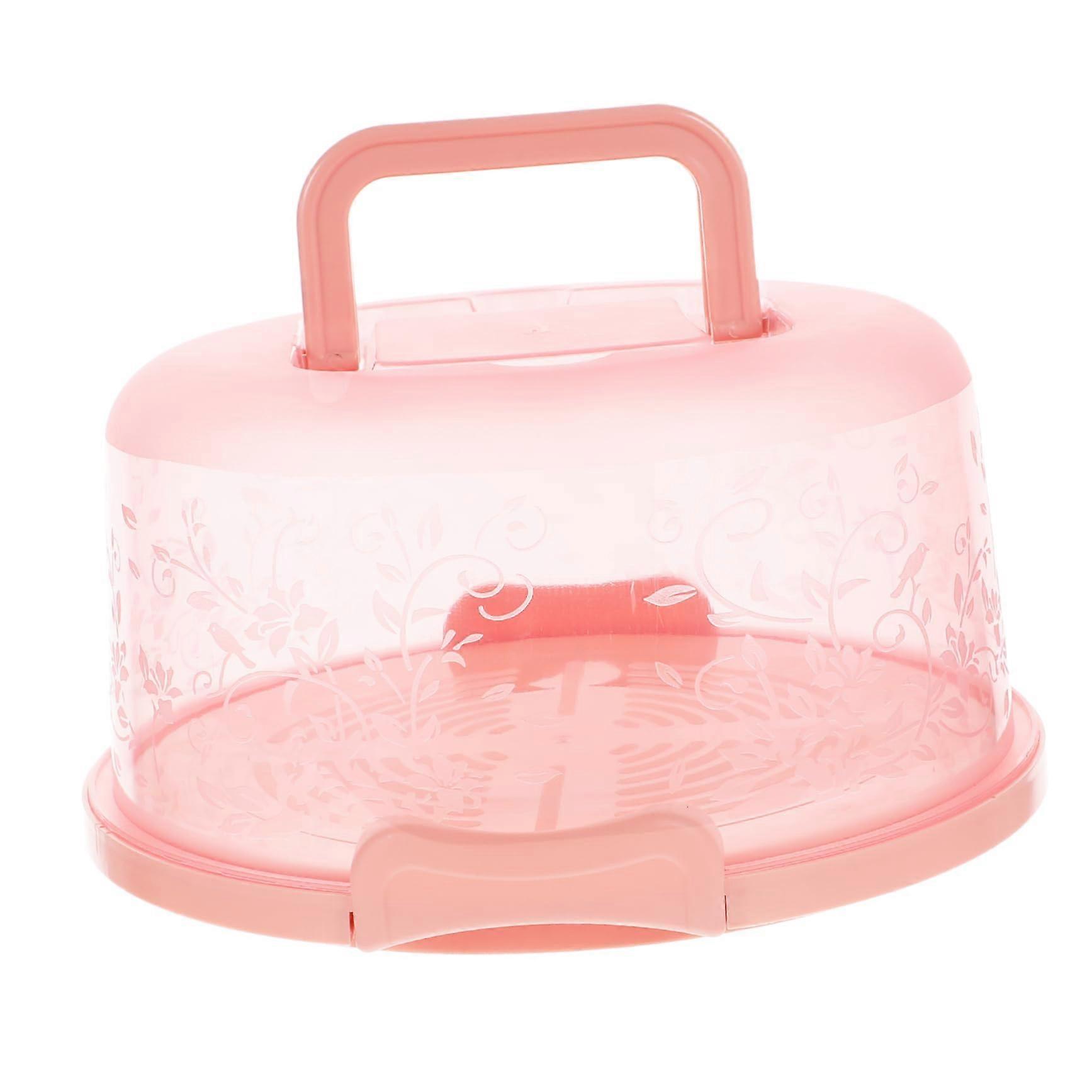 Round Cake Carrier with Handle and Secure Lid, Pink PP Storage Box for Cupcakes and Pastries