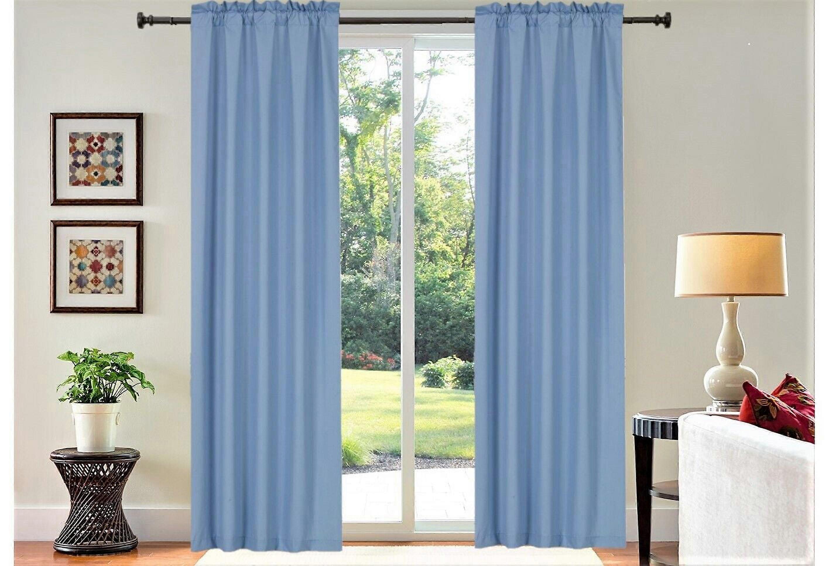 Set of 2 panels persian collection matte finish Not shiny Slate Blue solid blackout with rod pocket foam lined window curtain drape R64 84 length