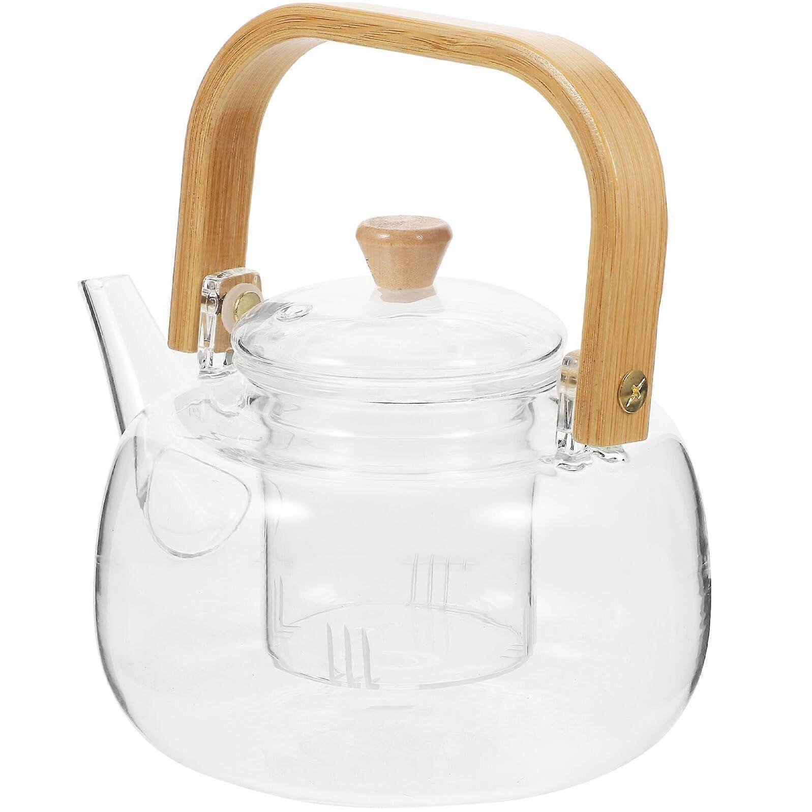 Glass Teapot with Infuser, 1000ml Borosilicate Heat Resistant, Wooden Handle for Loose Leaf Tea