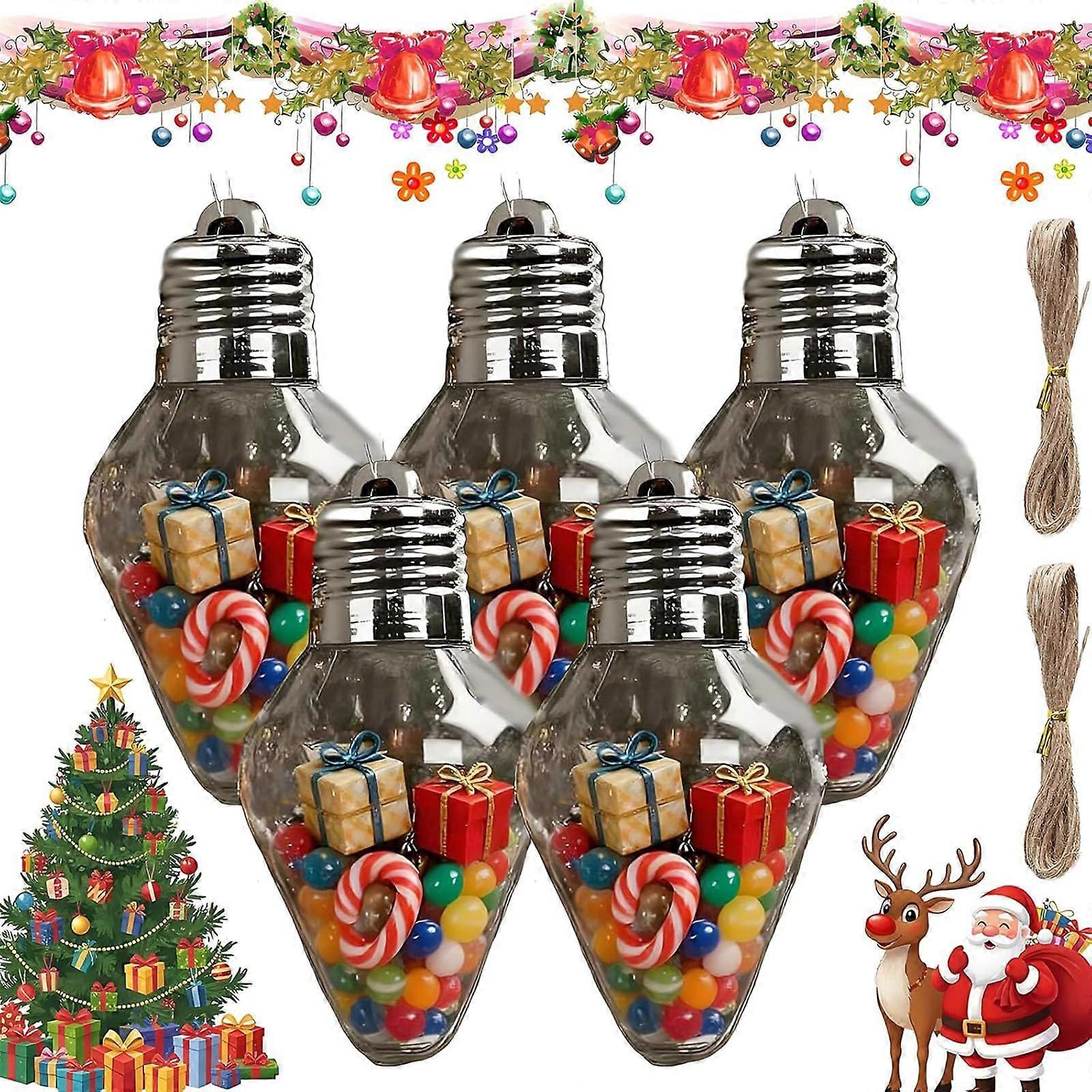 Christmas Ornaments 5PC Clear Fillable Bulb Jars with Lid for DIY Holiday Crafts and Tree Decor