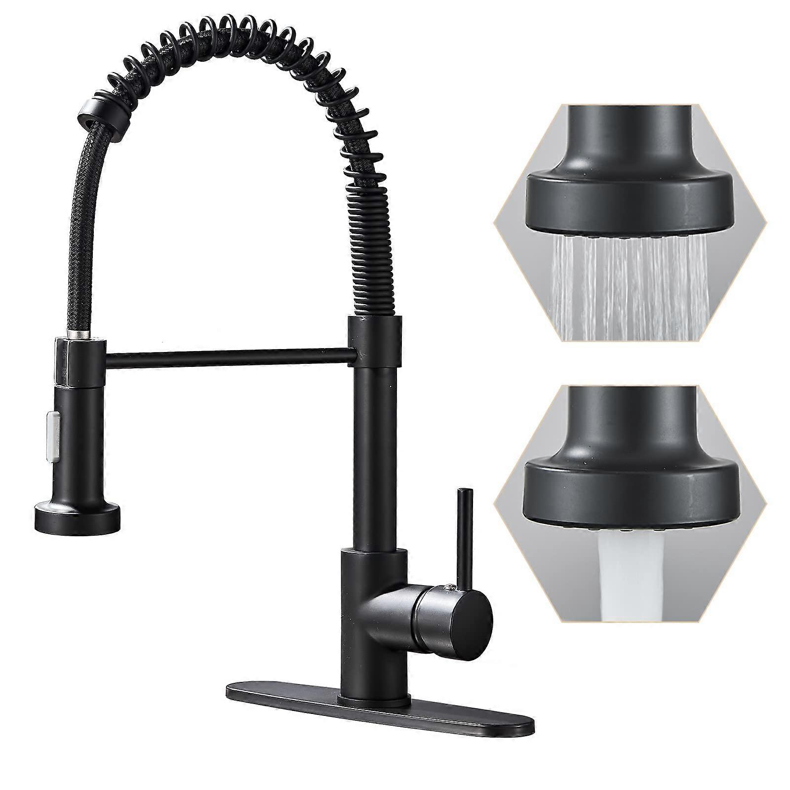 Black Kitchen Faucet with Pull Down Sprayer, Commercial Style, 360° Rotation, Dual Water Mode