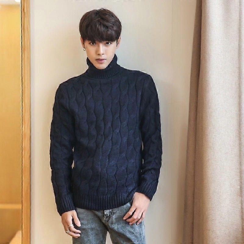 Men Cable Knit Sweater Turtle Neck Jumper Pullover Knitwear Thicken Plus Size
