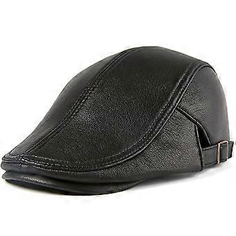 Men Beret Hat Real Leather Flat Cap Sheepskin Autumn Winter Adjustable Brand