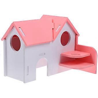 Gömställe för små husdjur, hamstervilla med stege för hamstrar och chinchillor, husformad rosa, 17,10 x 12,90 x 6,50 cm, viloplats, 1 set